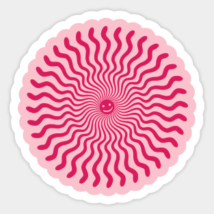 Sun ray with a smile, in pink. Sticker